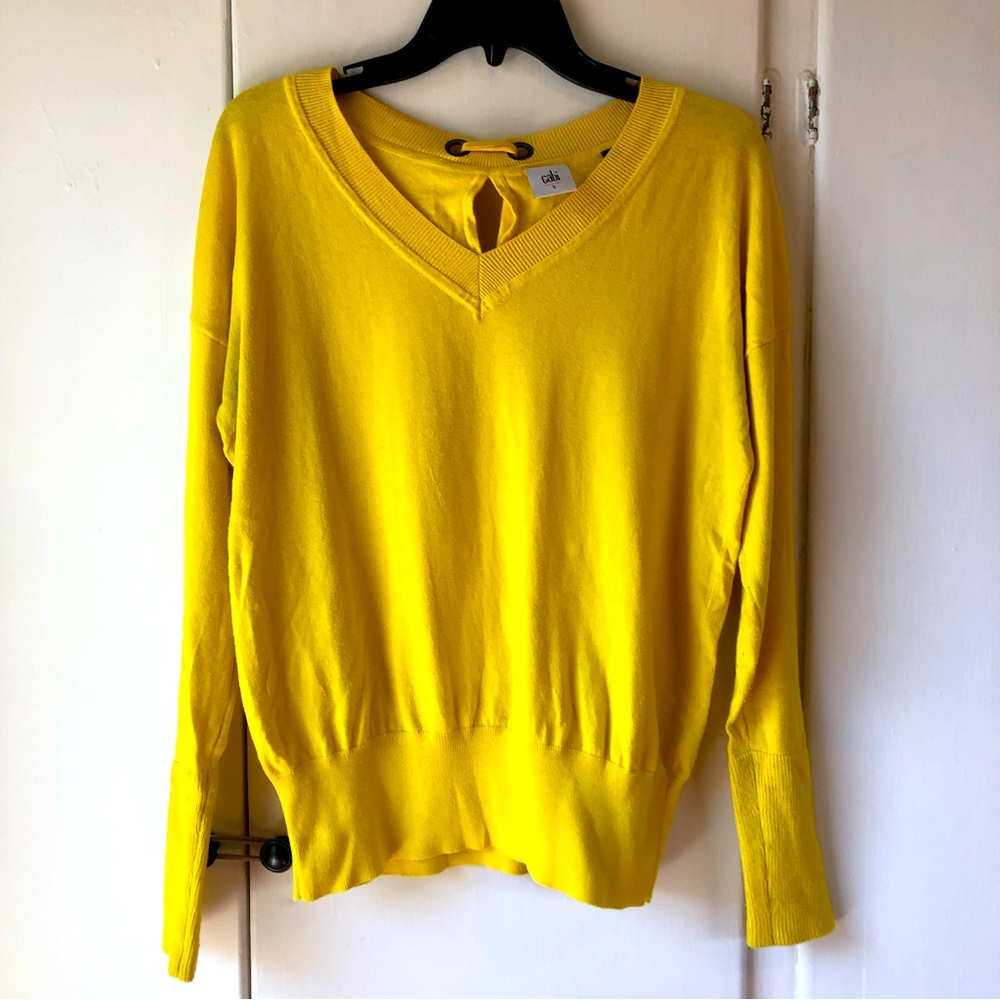CAbi sunshine yellow v-neck, long sleeved lightweight sweater